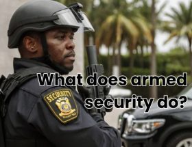 A vigilant guard stands under surveillance