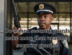 Armed security guard standing alert at his post
