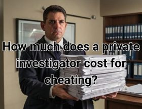 a private investigator holding a pile of documents